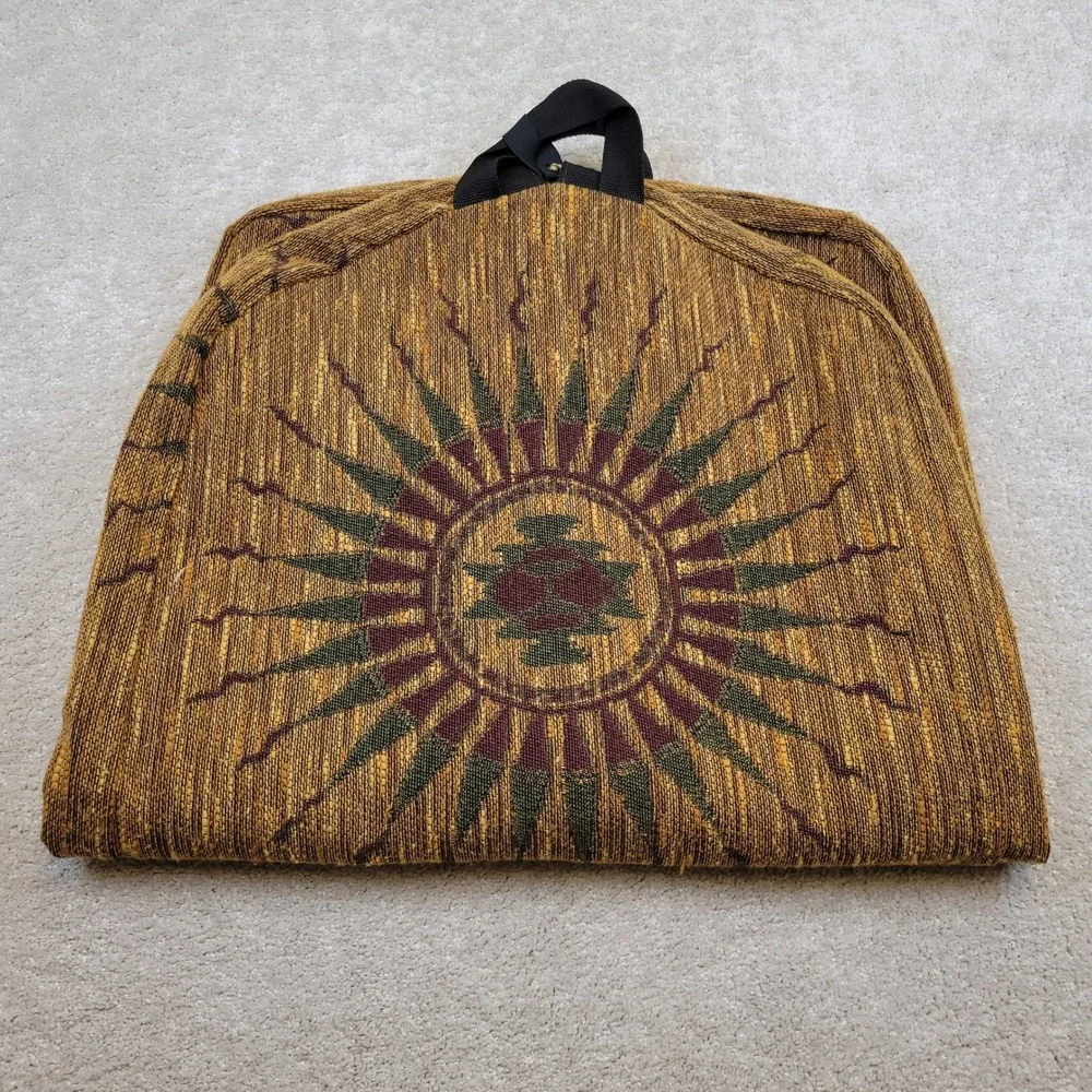 VTG Tapestry Suit Garment Bag Brown Boho Chic Southwestern Sunburst Travel 42x25